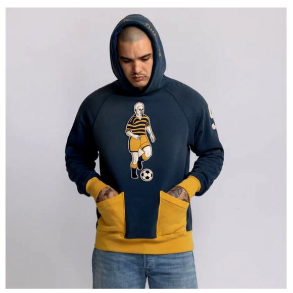 Samuel Zelig St Denis FC Hoodie M Vintage Navy Yellow Made USA NWOT - Picture 1 of 13